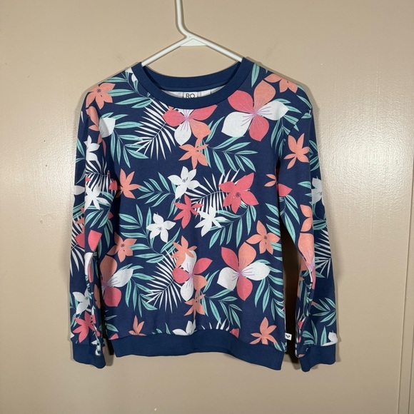 Roxy Girl In The Blue Floral Crewneck Pullover Sweatshirt size XL - Picture 1 of 6